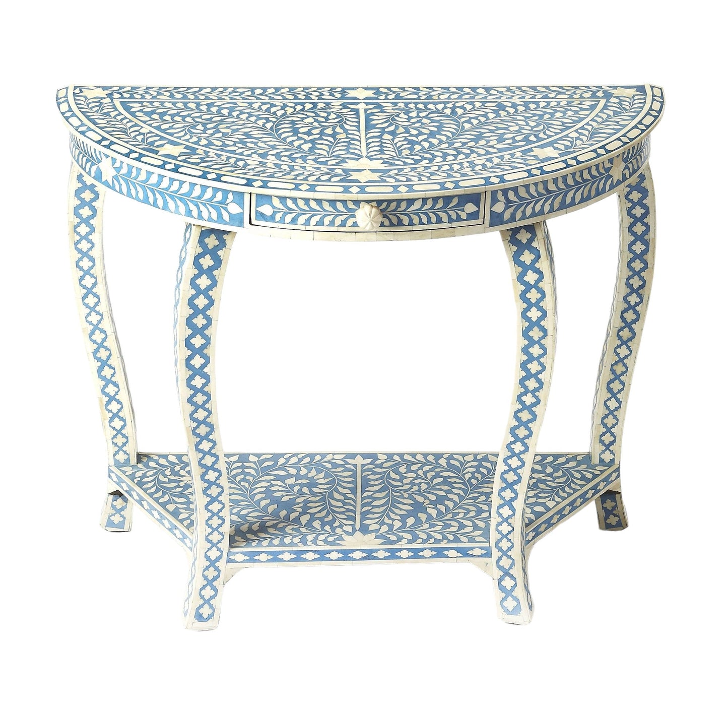 Heritage inlay floral pattern one drawer carved wooden console table