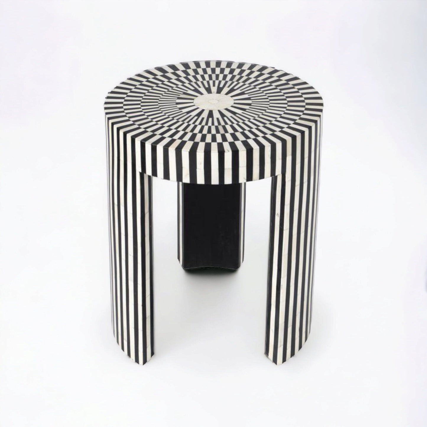 Heritage inlay in geometric checks pattern wooden plant stand or side table