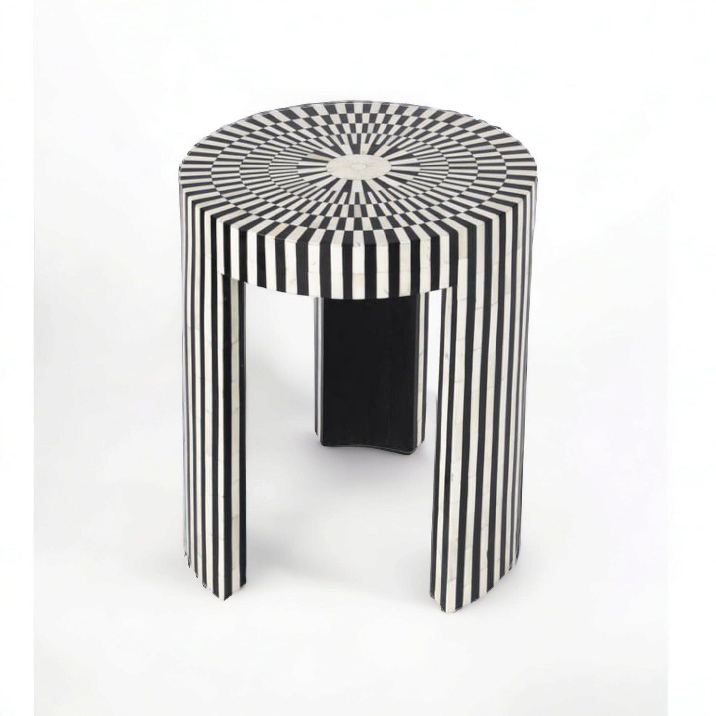 Heritage inlay in geometric checks pattern wooden plant stand or side table