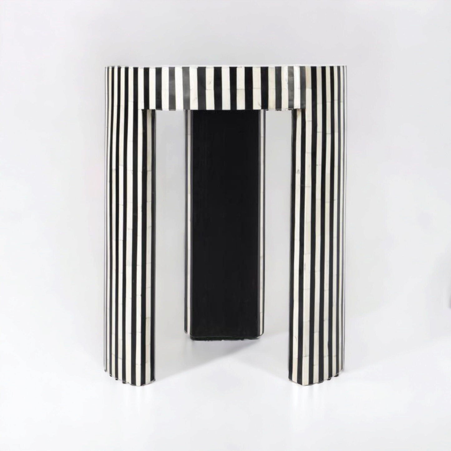 Heritage inlay in geometric checks pattern wooden plant stand or side table