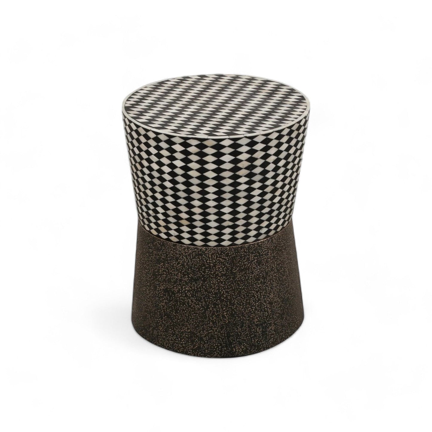 Heritage Inlay End Table: Antique Brass Finish on Wooden Base