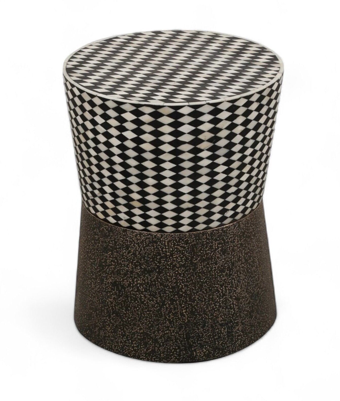 Heritage Inlay End Table: Antique Brass Finish on Wooden Base