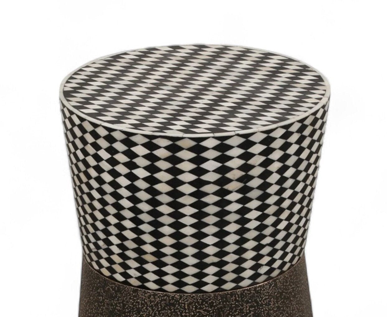 Heritage Inlay End Table: Antique Brass Finish on Wooden Base