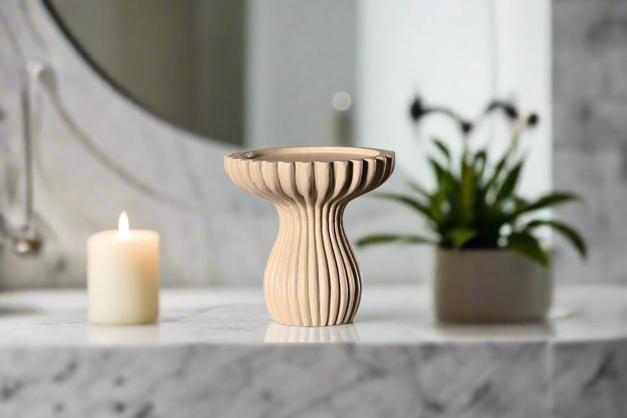 Ripple Carve – Handcrafted Wooden Candle Stand Set