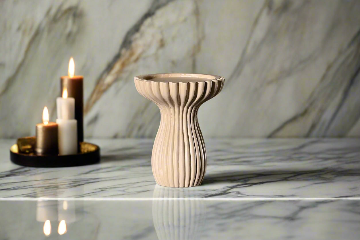 Ripple Carve – Handcrafted Wooden Candle Stand Set