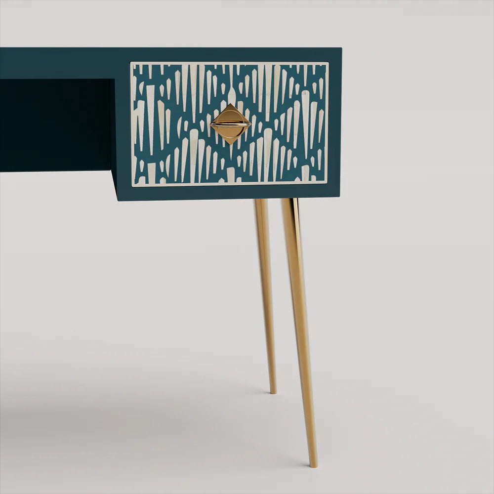 Heritage Inlay 2 Drawer Desk or Console Gold Coated Metal Legs