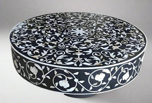   Mother of Pearl inlay on wood coffee table in black for enhancing the living room