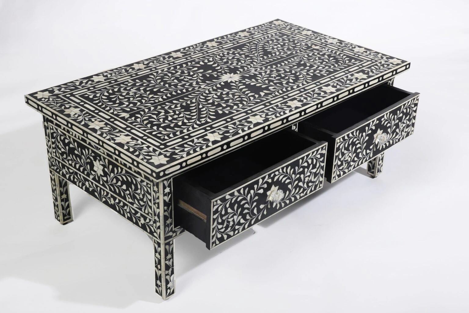   Heritage inlay floral pattern with two drawer wooden coffee table 