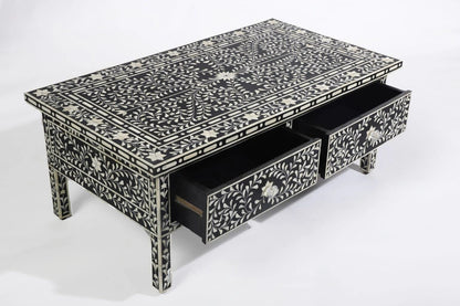   Heritage inlay floral pattern with two drawer wooden coffee table 
