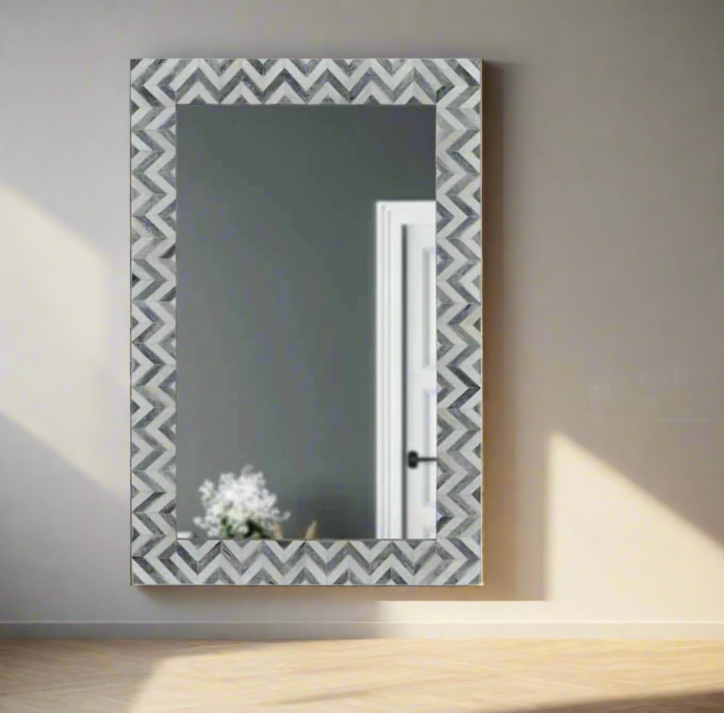 Wall Mirror with Heritage Inlay Frame in a classic Zig-Zag Pattern