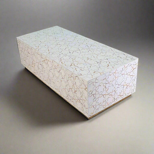  Mother of pearl inlay  star pattern with brass metal base on wooden rectangle coffee table 