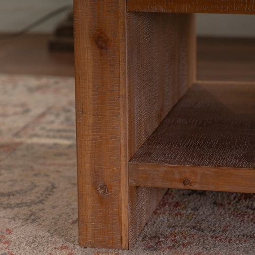 Rectangle Coffee Table 2-Tier Rustic Coffee Table With Storage Shelf