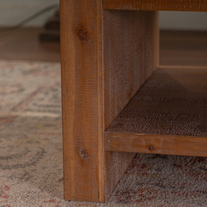 Rectangle Coffee Table 2-Tier Rustic Coffee Table With Storage Shelf