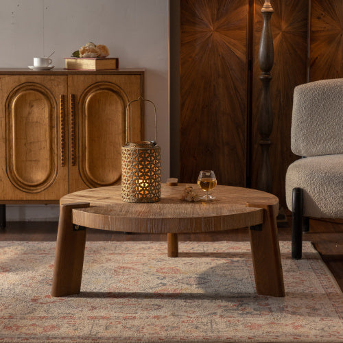 Wood Round Coffee Table Rustic Natural Finish