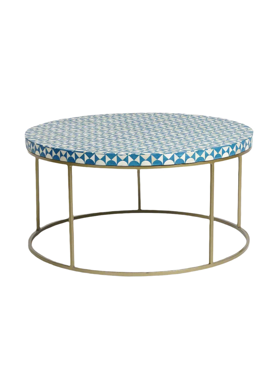 Heritage Inlay Round Center Table – Brass Base