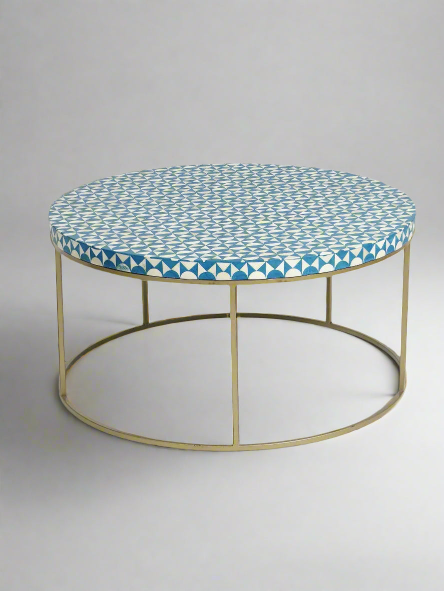 Heritage Inlay Round Center Table – Brass Base