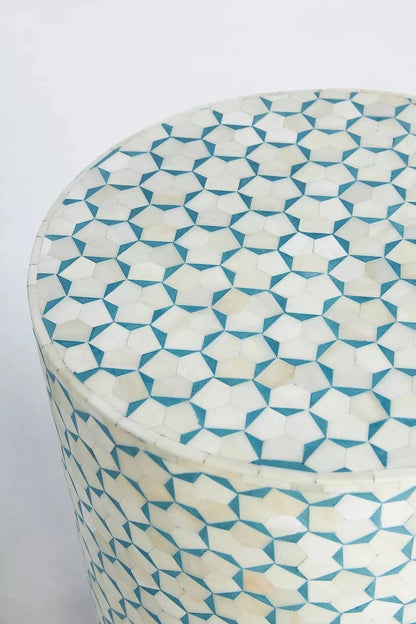  Heritage inlay targua pattern with brass base on wooden round End table  in teal