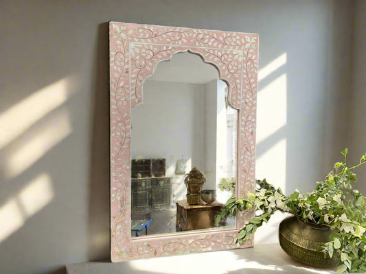 Mother of Pearl inlay traditional style floral wall Mirror Frame image 0