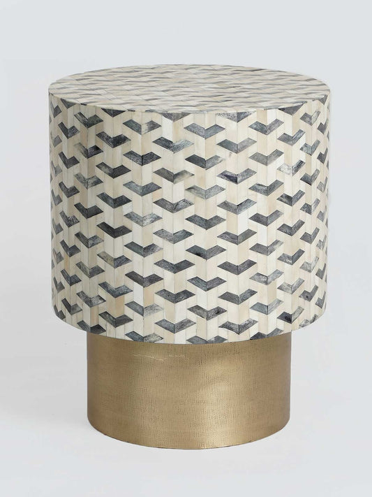 Heritage inlay round End table with brass base