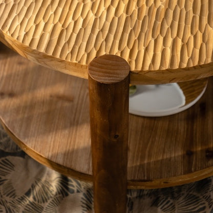Round Coffee Table With Solid Wood and carved Top