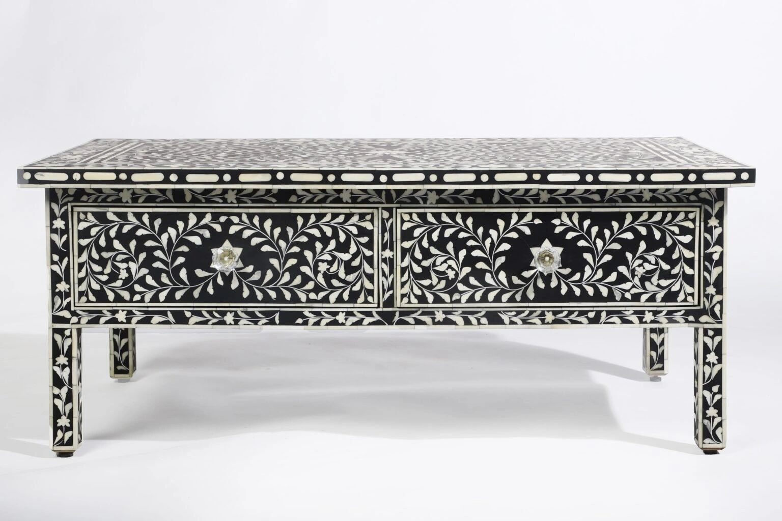   Heritage inlay floral pattern with two drawer wooden coffee table 