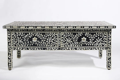   Heritage inlay floral pattern with two drawer wooden coffee table 