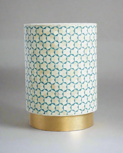  Heritage inlay targua pattern with brass base on wooden round End table  in teal