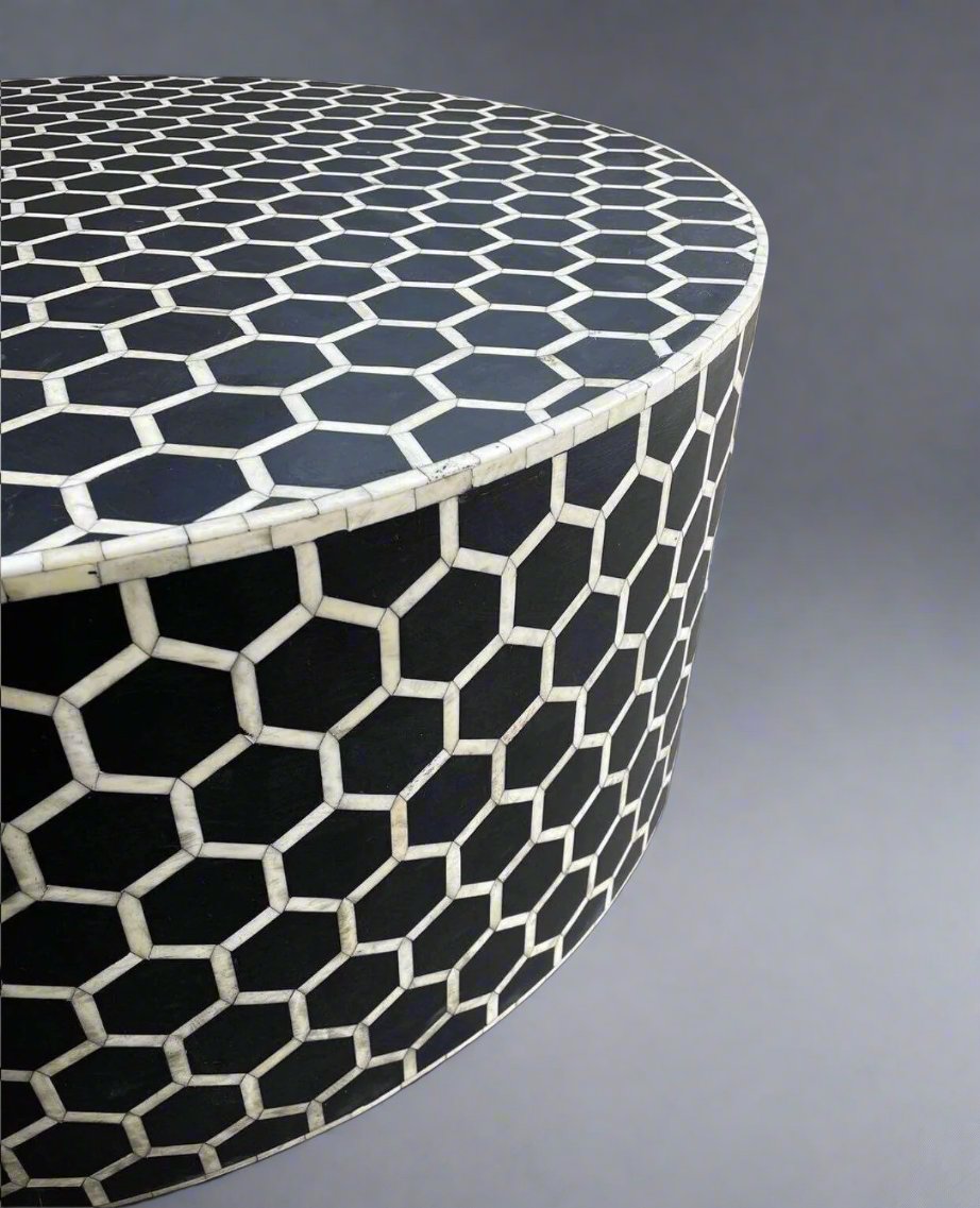  Heritage inlay honeycomb pattern on wooden round coffee table 