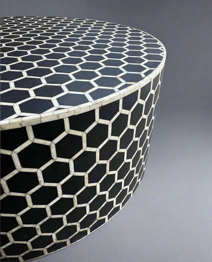  Heritage inlay honeycomb pattern on wooden round coffee table 