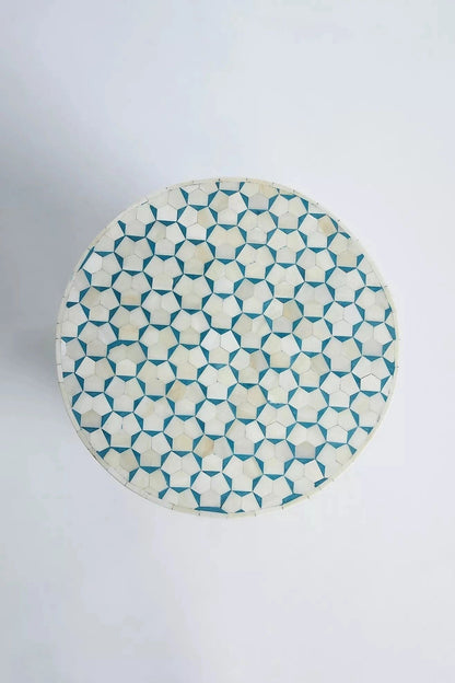  Heritage inlay targua pattern with brass base on wooden round End table  in teal