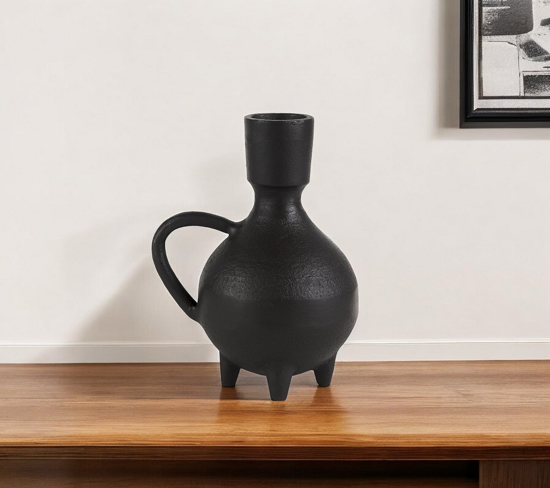 7" Black Ceramic Round Jug Vase-0