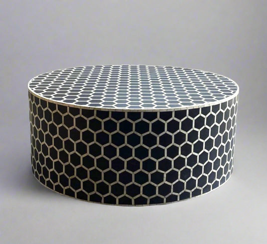  Heritage inlay honeycomb pattern on wooden round coffee table 