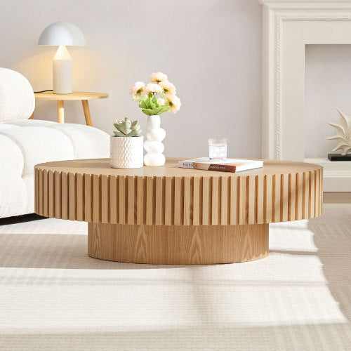Modern Handmade Ash Wood Drum Coffee Table