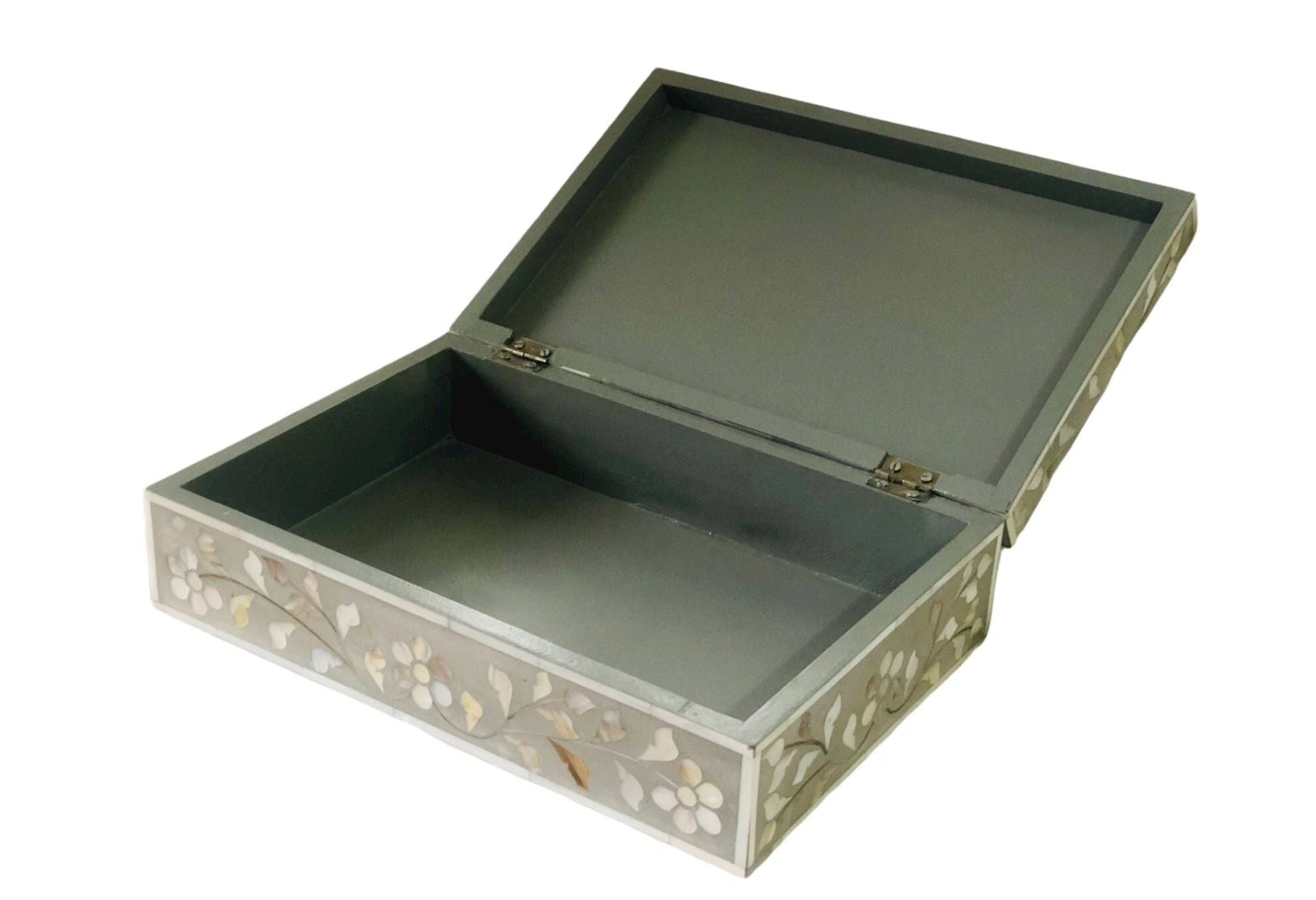  and  Mother of Pearl inlay wooden jewellery storage box for home in grey