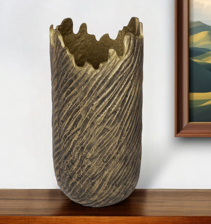 17" Gold Abstract Aluminum Table Vase-0