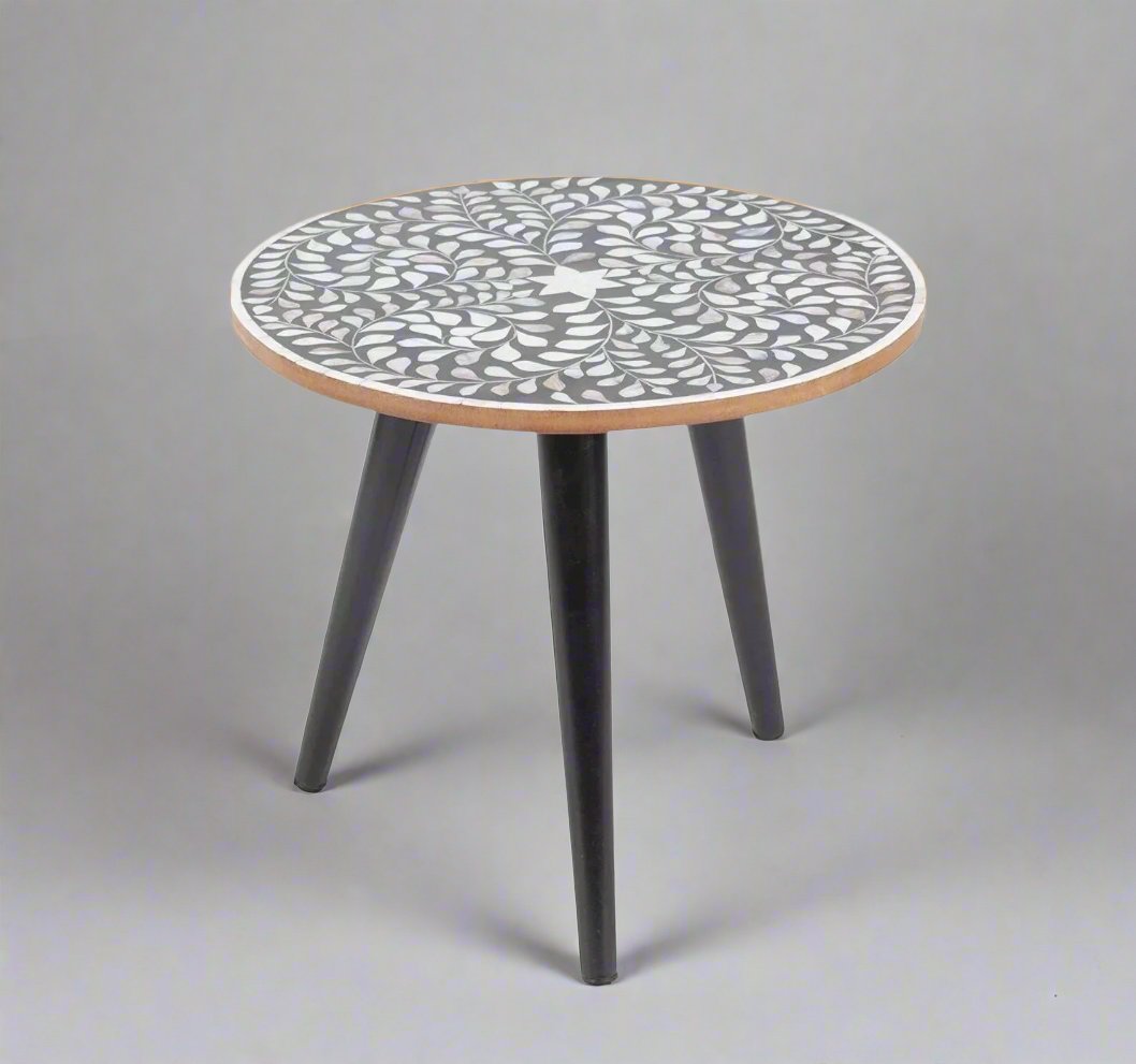   MOP inlay in Black floral pattern wooden plant stand or side table