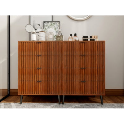 Flutted Wooden Chest Of Drawers Storage Organizer For Bedroom Or Living Room