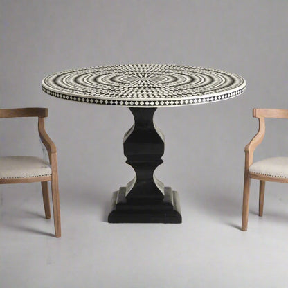  Heritage inlay Dining table top with black carved wooden stand