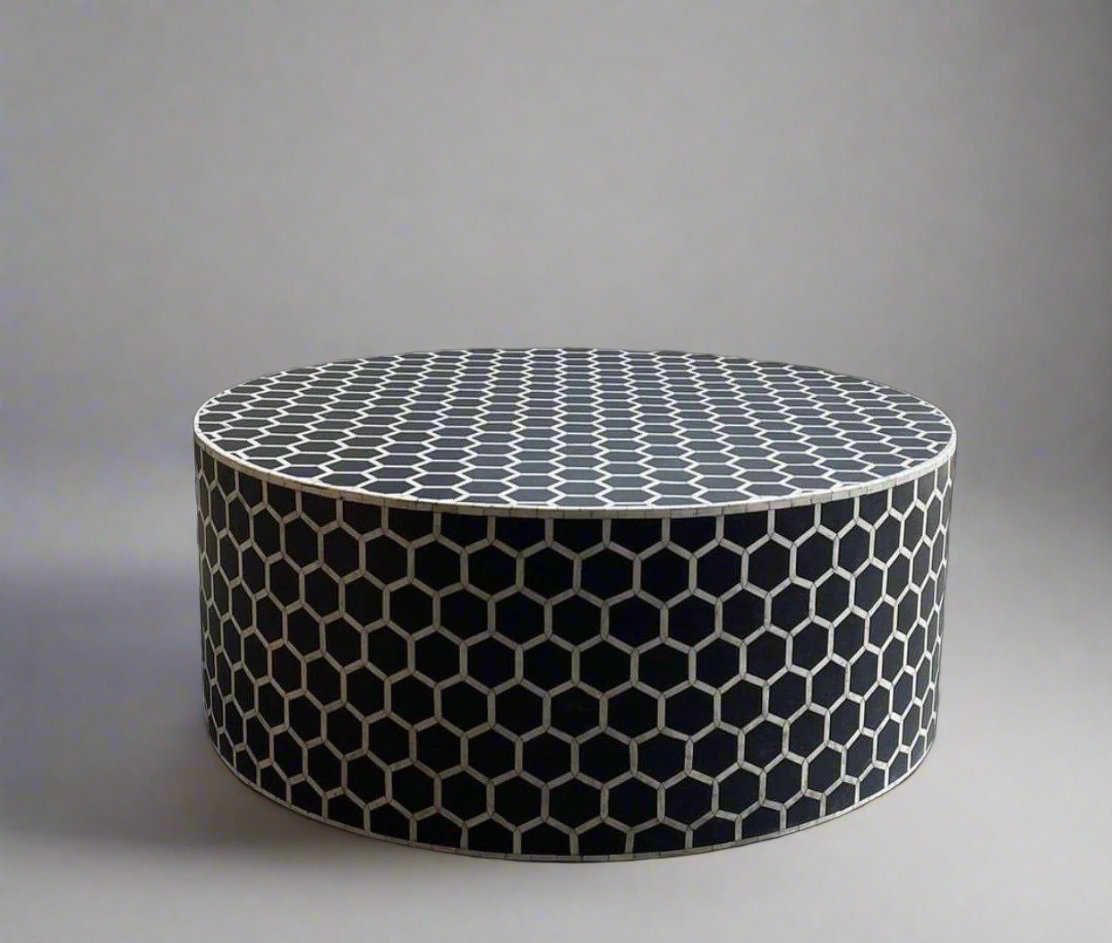  Heritage inlay honeycomb pattern on wooden round coffee table 