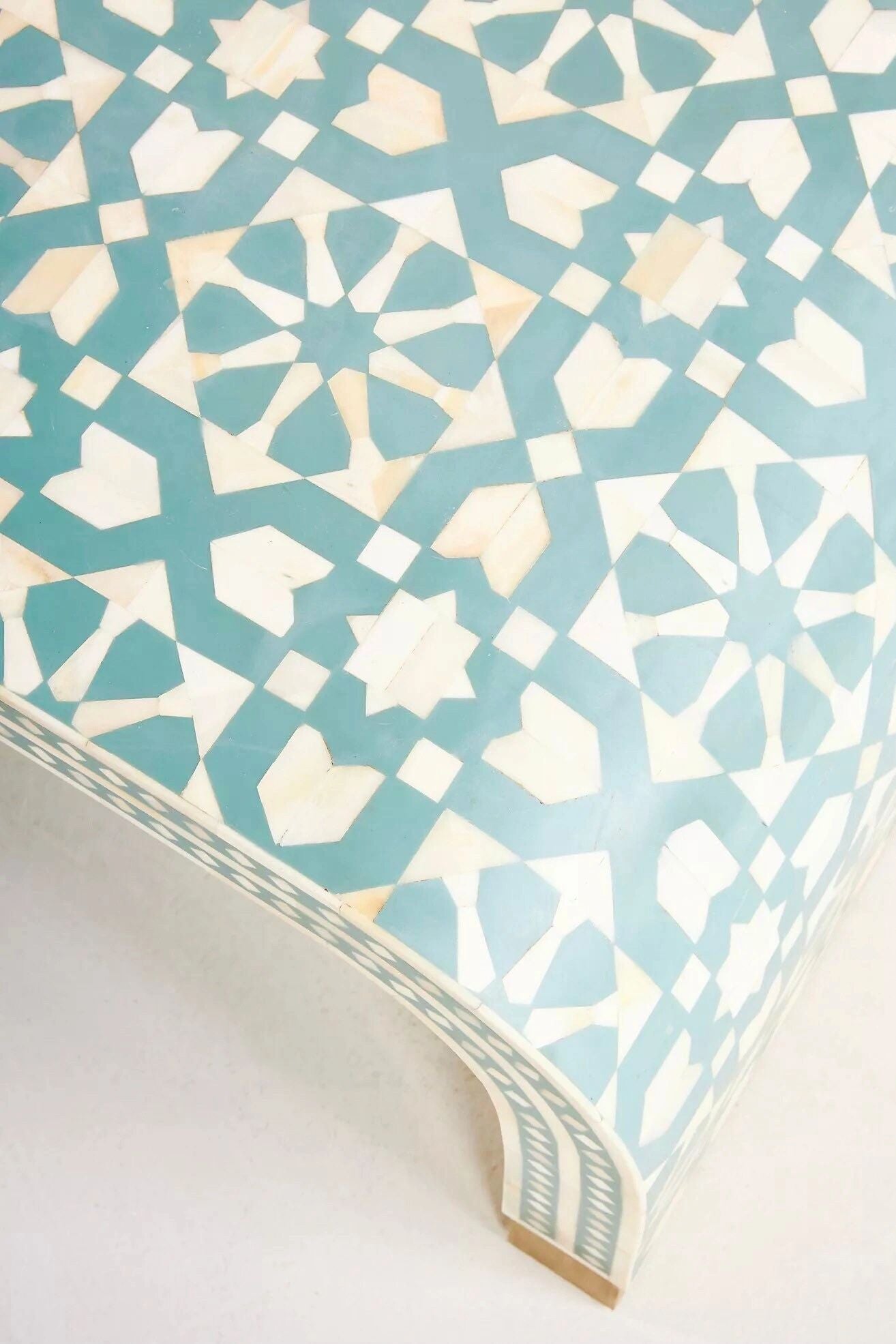  Heritage  inlay Moroccan pattern with brass metal base legs wooden waterfall coffee table