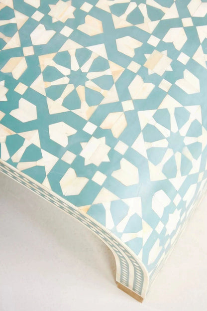  Heritage  inlay Moroccan pattern with brass metal base legs wooden waterfall coffee table