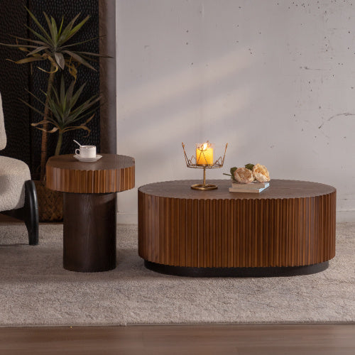 Handcraft Round Nesting Coffee Table Set Of 2 Modern Style