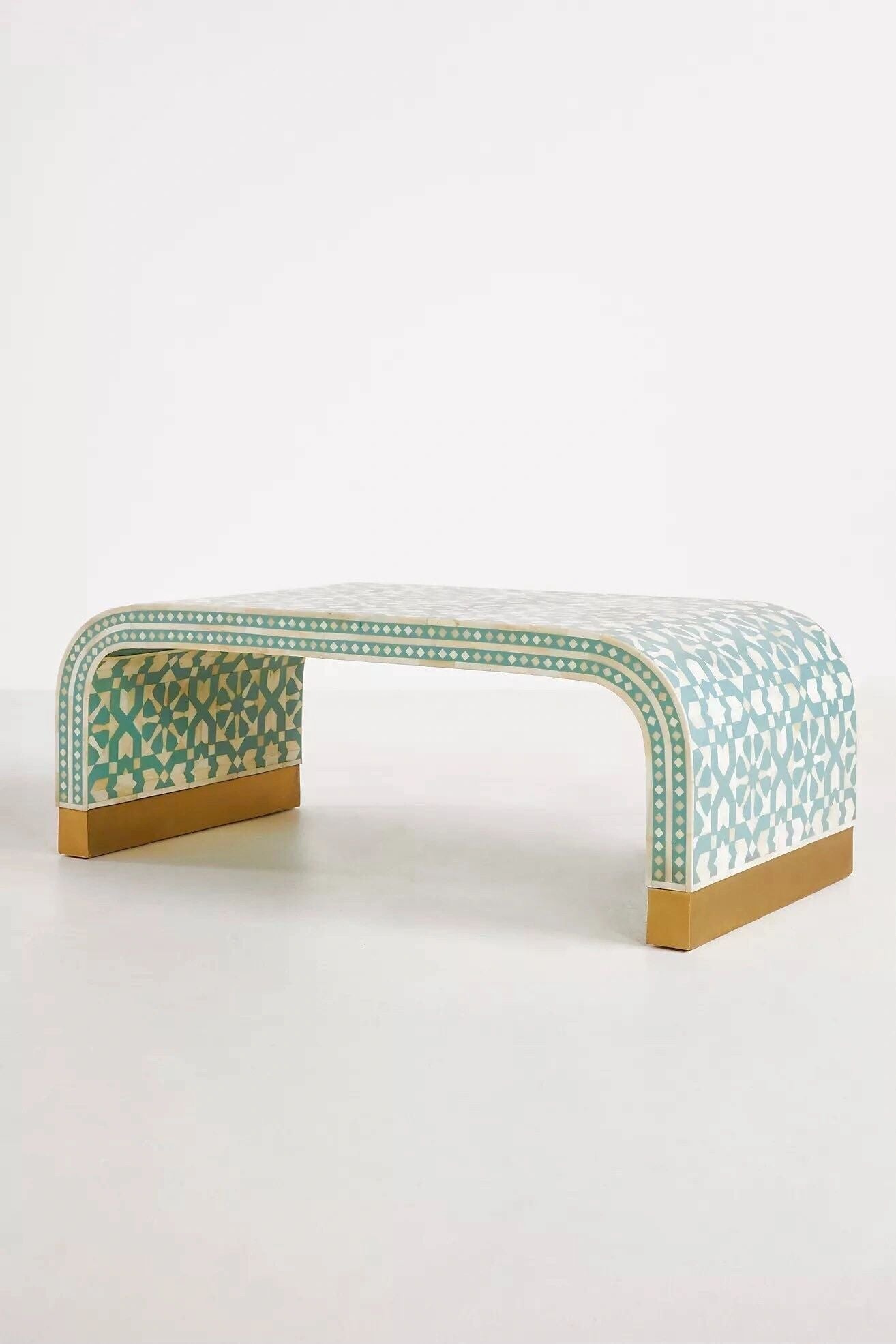  Heritage  inlay Moroccan pattern with brass metal base legs wooden waterfall coffee table