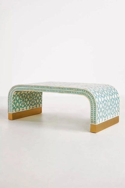  Heritage  inlay Moroccan pattern with brass metal base legs wooden waterfall coffee table