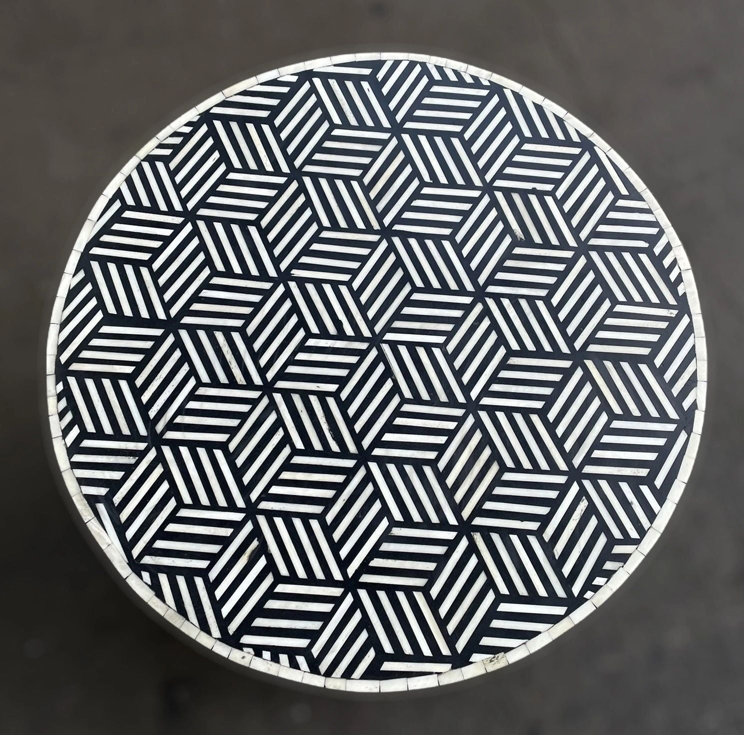   Heritage inlay Net pattern with brass base on wooden round End table 