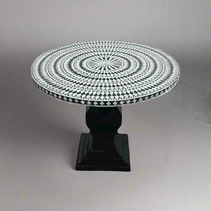  Heritage inlay Dining table top with black carved wooden stand