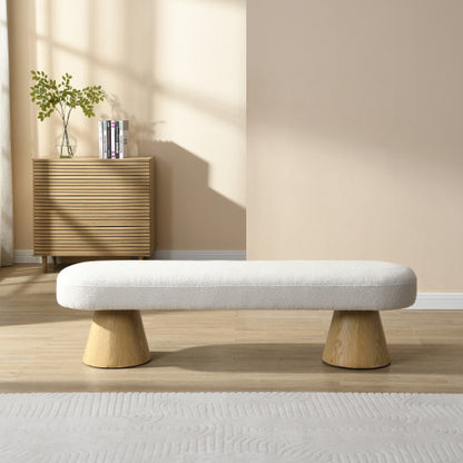 Upholstered Bedroom End Of Bed Beige Wood Leg