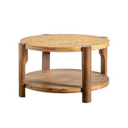 Round Coffee Table With Solid Wood and carved Top