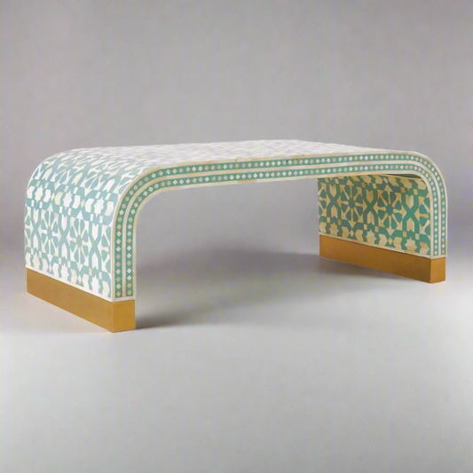 Heritage  inlay Moroccan pattern with brass metal base legs wooden waterfall coffee table