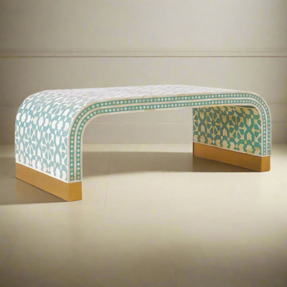 Heritage  inlay Moroccan pattern with brass metal base legs wooden waterfall coffee table
